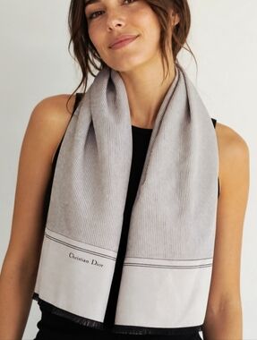 Christian Dior Gray Striped Silk Scarf